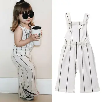 

Toddler Baby Girls Sleeveless Striped Jumpsuit Halter Romper Cotton Kids Girl Bell-Bottom Bib Pants Overalls Summer Outfits