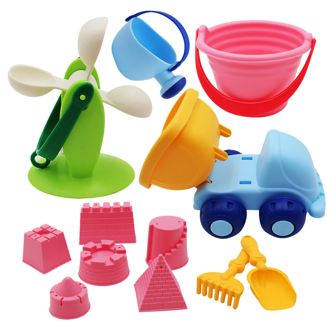 

Fun Toys 12Pcs/Set Soft Rubber Play Set Beach Sand Toy With Beach Bucket Molds Tool Toys for Children Outdoor Fun In Summer