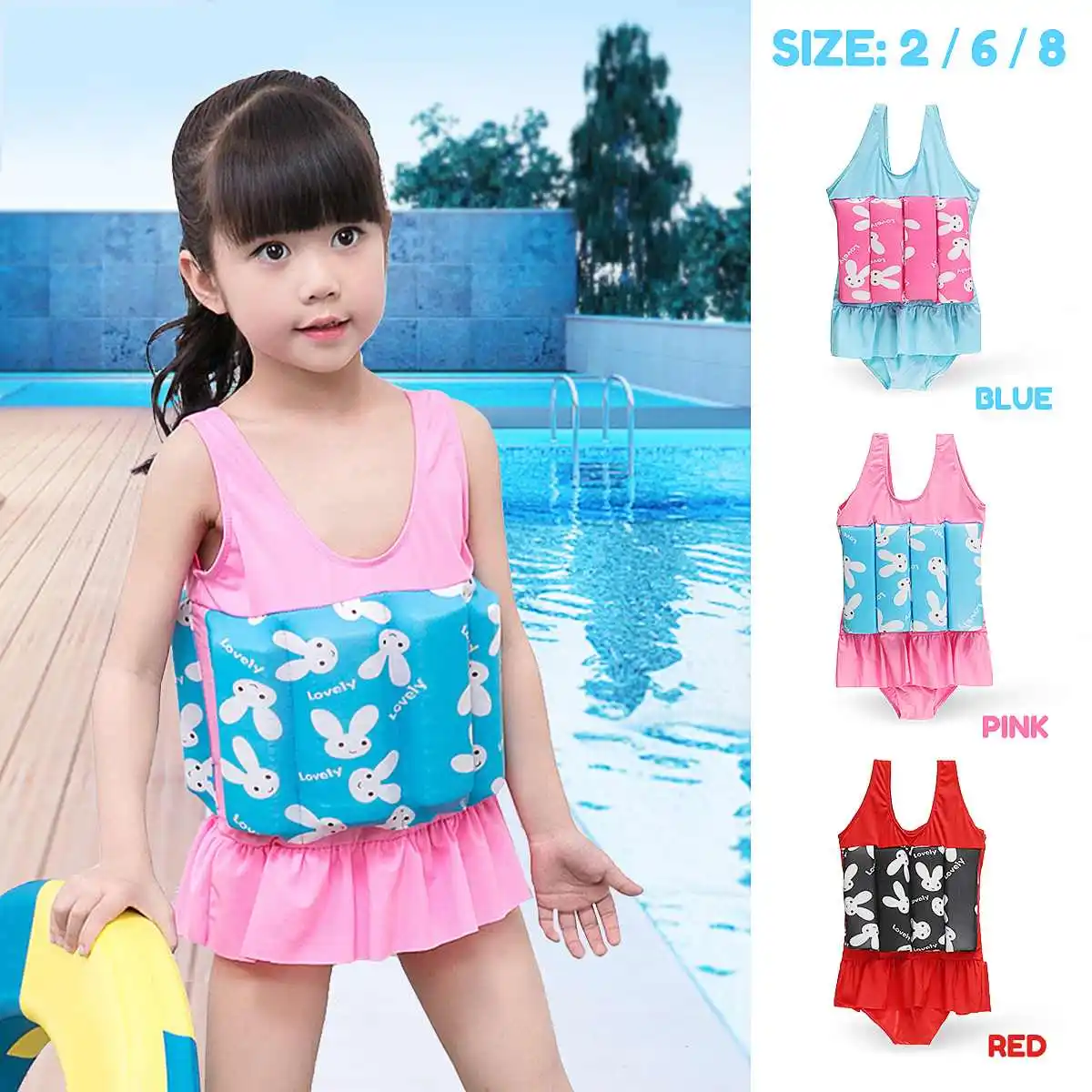 

One-piece-Beach Pool Swimming Train Swimsuit Kids Girls Float Swimwear Buoyancy Polyester+Foam for 1-5 Years Old Quick Drying