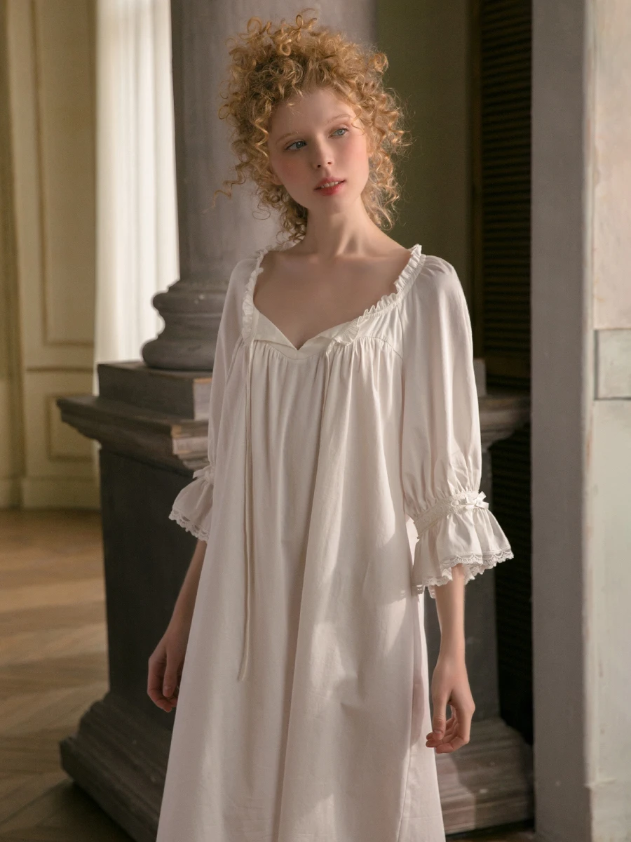 Хлопковая ночная рубашка для женщин Сладкий Милая Пижама белая демисезонный отдыха модные хлопковые пижамы оригинальный
