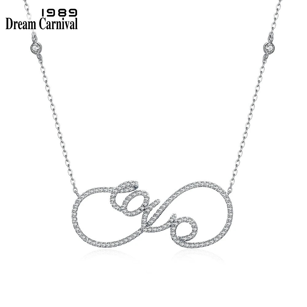 

DreamCarnival 1989 Silver 925 Lover jewelry Love Letter White Cubic Zirconia Cute Fashion Pendant Necklaces for Women SN03523R