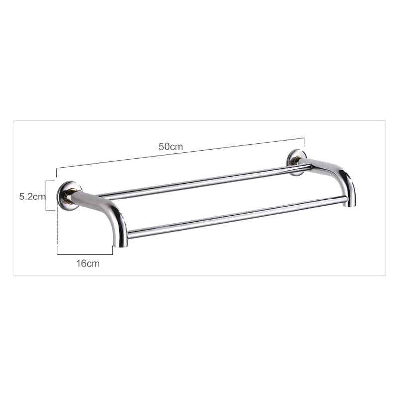 

40/50/60CM Mayitr Double Bar Towel Rail Rack Holder Wall Mounted Shelf Chrome Household Bathroom Hardware Towel Rack