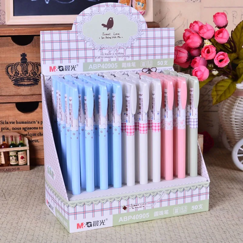 

0.5mm Cute Flower Slender Ballpoint Pen Pressed Plastic Holder Ball Pen Korean Stationery For Writing Material Escolar