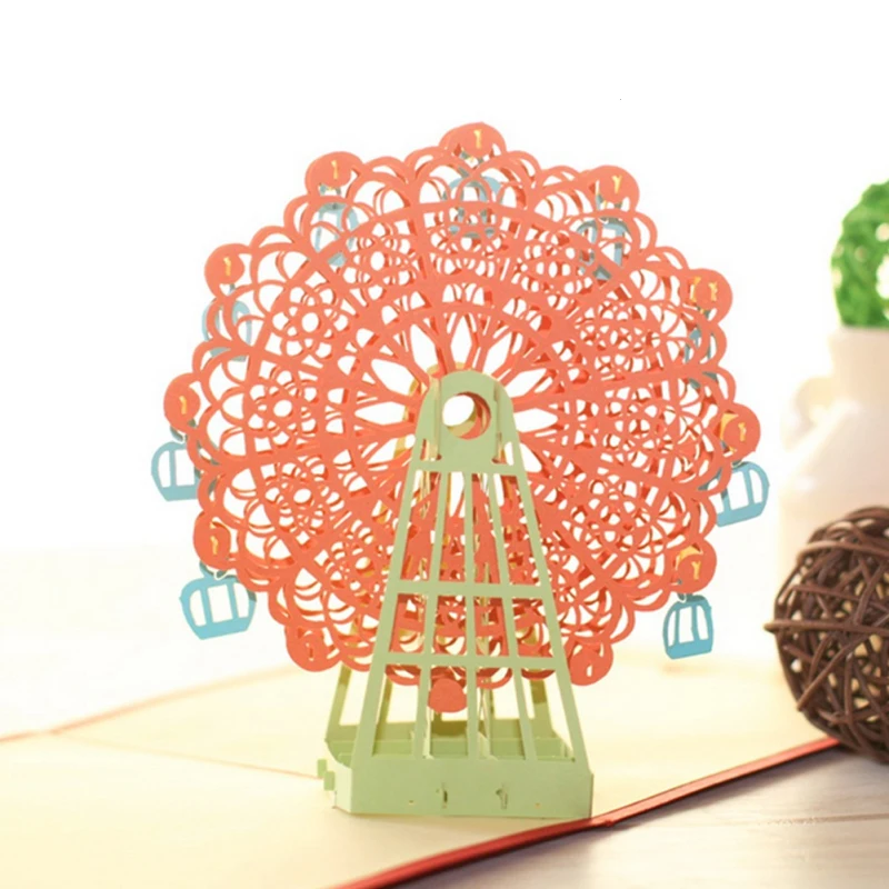 Kawaii ручной работы 3D колесо обозрения Оригами Pop Up бумага лазерная резка Винтаж Post