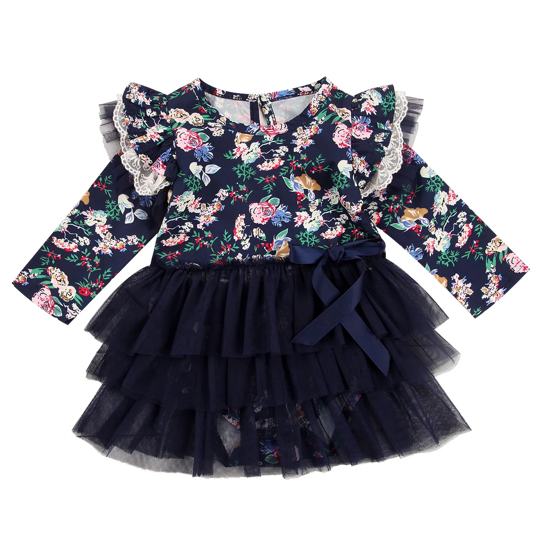 

Ruffled Long Sleeve Floral Romper Dress For Baby Girls