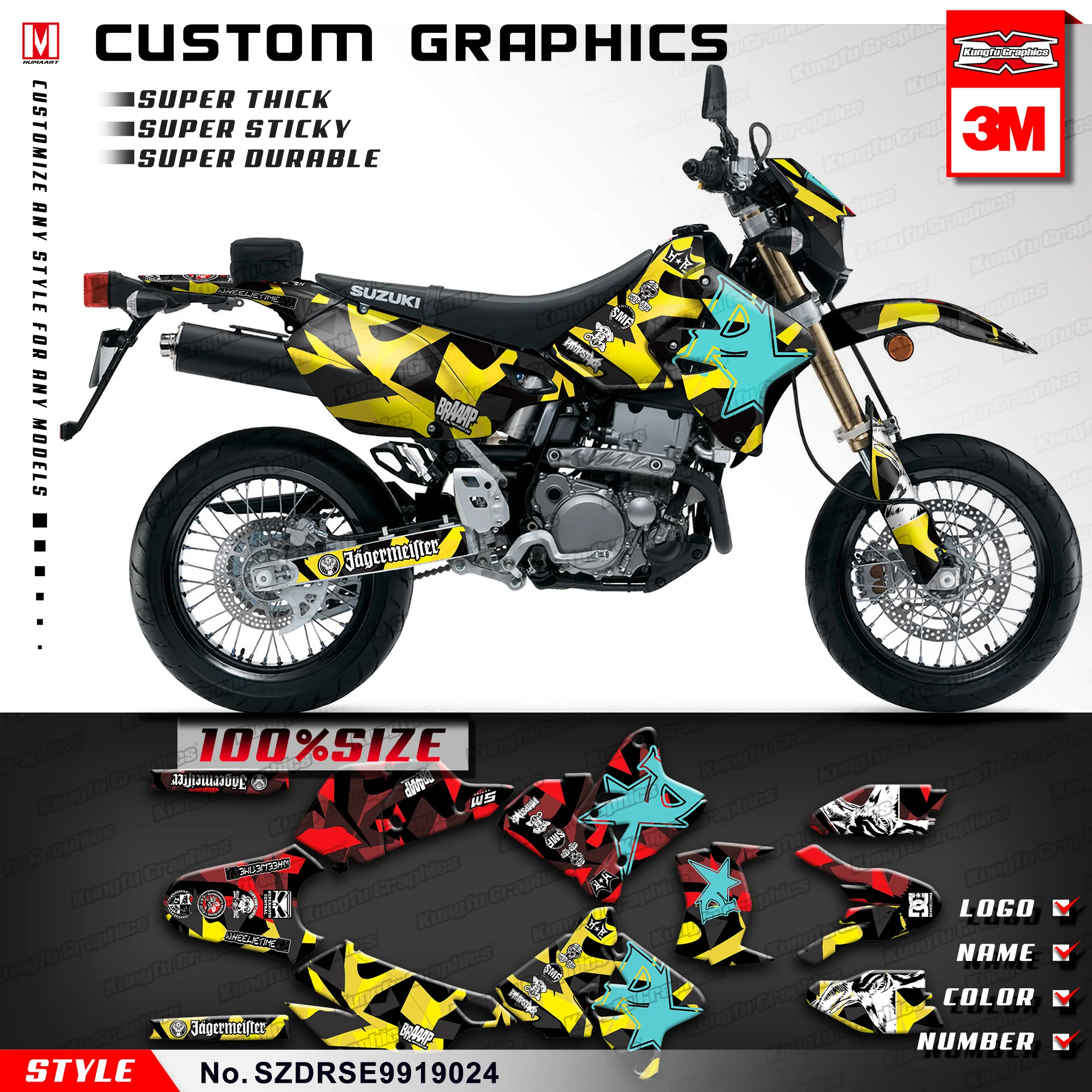 Набор стикеров KUNGFU для Suzuki DRZ400SM DRZ 400 SM DRZ400E графического эндуро изготовленный на