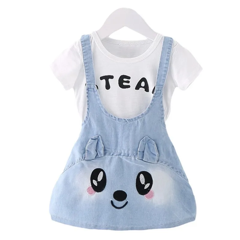 

Children Cotton Clothing Baby Girls Cute Dress 2019 Summer Kids Cowboy Belt Short Sleeve Dress Fashion Toddler Clothes