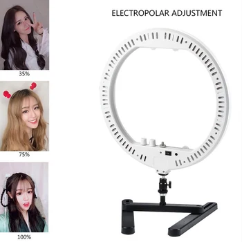 

Dimmable 14 LED Ring Lamp Fill Light with Cosmetic Mirror Photography Selfie Light for Camera Photo Studio Video Live Makeup