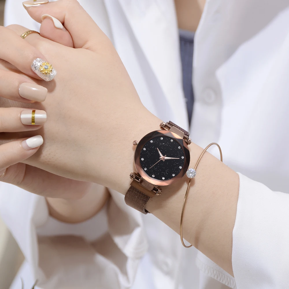 

Fashion Starry Sky Women Watches Magnet Buckle Stylish Rose Gold Female Casual Quartz Wristwatch Unique Girls Relogio