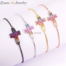 10 шт. ZYZ333-5404 CZ Крест фокальный шарик, Micro Pave кубического циркония браслет, золото, роза, черный, серебряный разъем Ссылка цепи