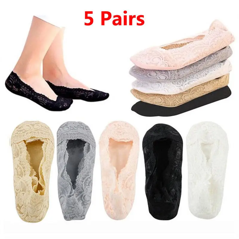 Модные брендовые новые 5 пар женские подследники из кожи невидимые тонкие хлопковые носочки с завязками кружевные цветочные мягкие носки