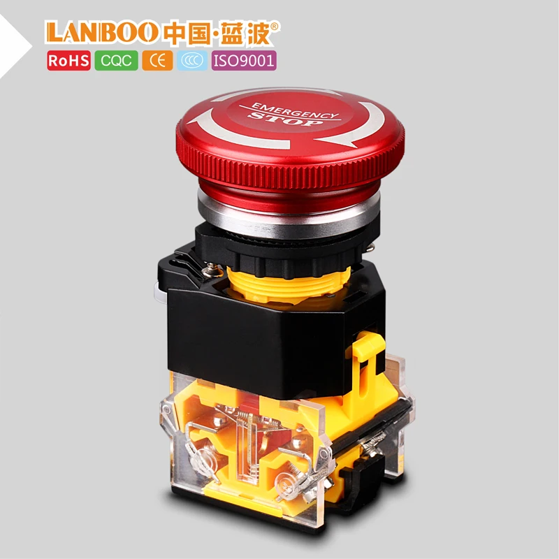 

40mm 8A 250V metal spring buttons emergency stop switch