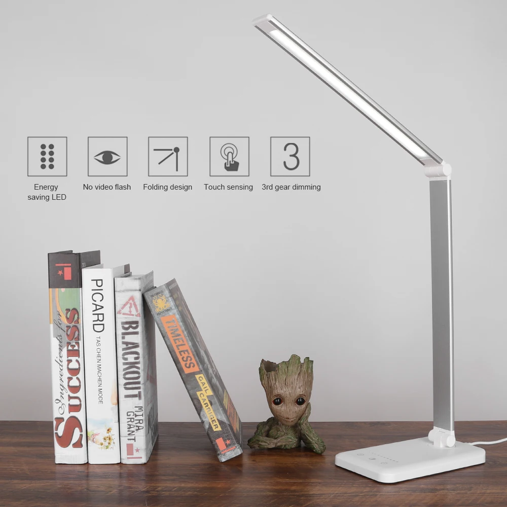 

52 LEDs Table Lamp Dimmable Bedside Desk Lamp With USB Charging Port Touch Control 6W 3 Light Colors 1-Hour Auto Timer Aluminum
