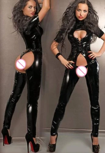

Gothic Steampunk Jumpsuit Sexy Catwoman Club Cosplay Costume Wet Look Black PVC Faux Leather Tight Bodysuit