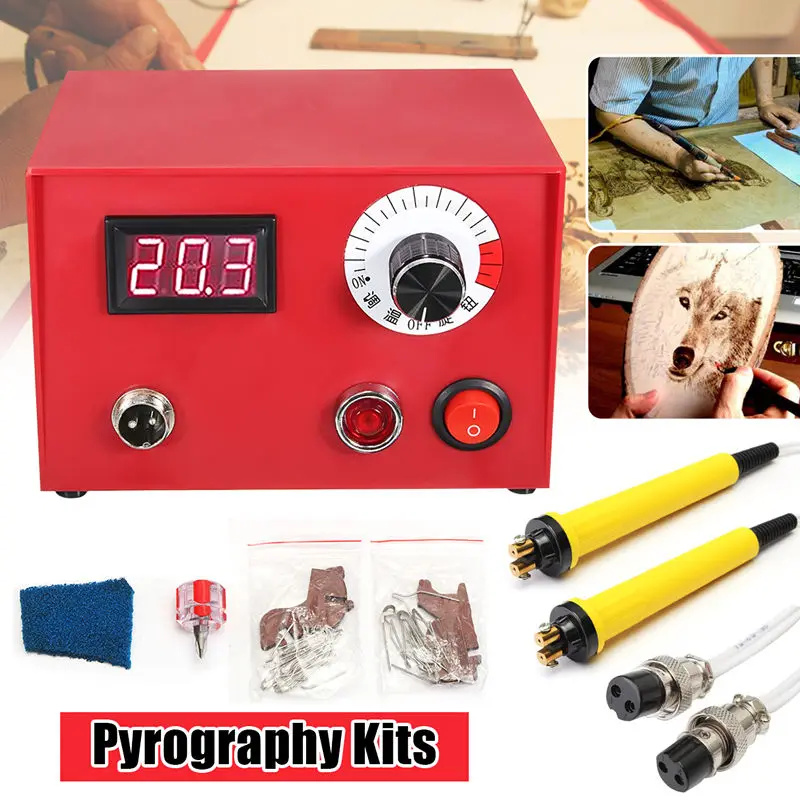 

50W Digital Multifunction Pyrography Machine Gourd Wood Pyrography Crafts with 2Pcs Solder Pens for DIY Craft Working Tool