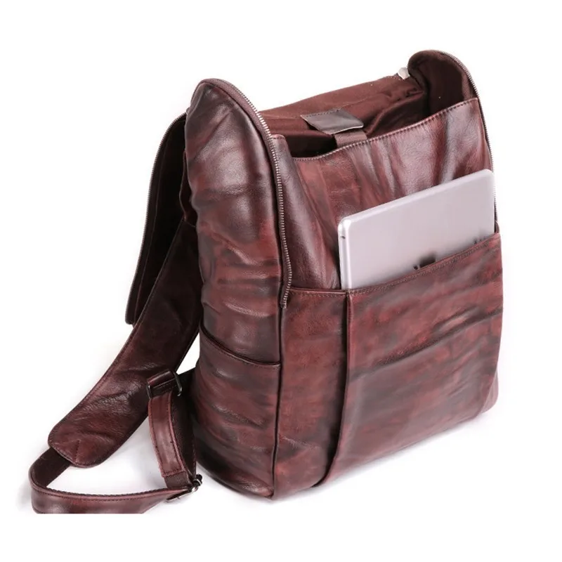 Leder Casual Rucksack Rucksäcke Laptop Männer Echtem Hombre Retro Mochila Sac Tanning Tasche Plecak Brown Schulter Reise qH1F5yCfx