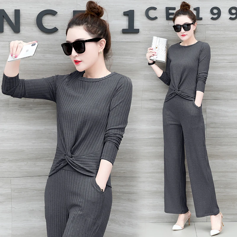 

Han edition temperament easy suit female autumn new recreational wide-legged pants suit two-piece women's fashion