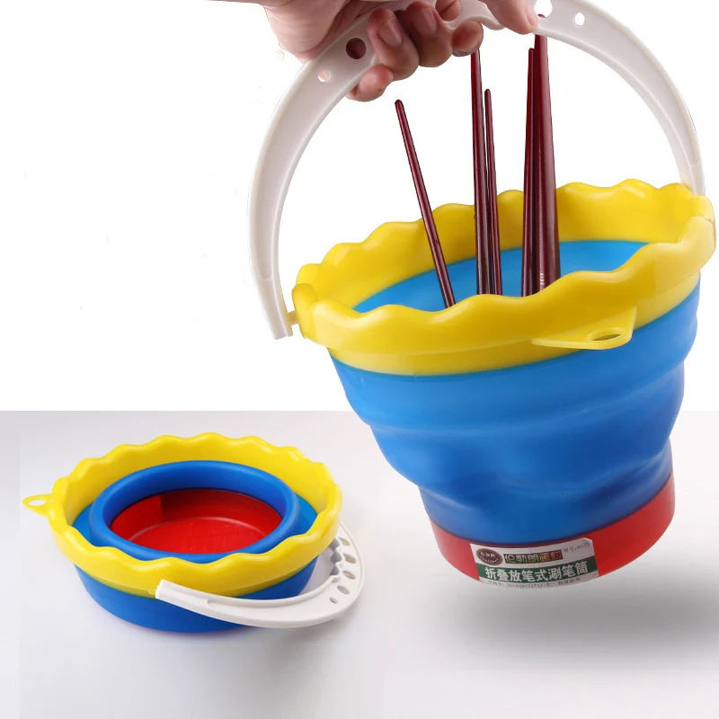 

Portable Retractable Silicone Wash Pen Bucket Multifunctional Pen Folding Round Rubber Water Bottle Student School Art Supplies