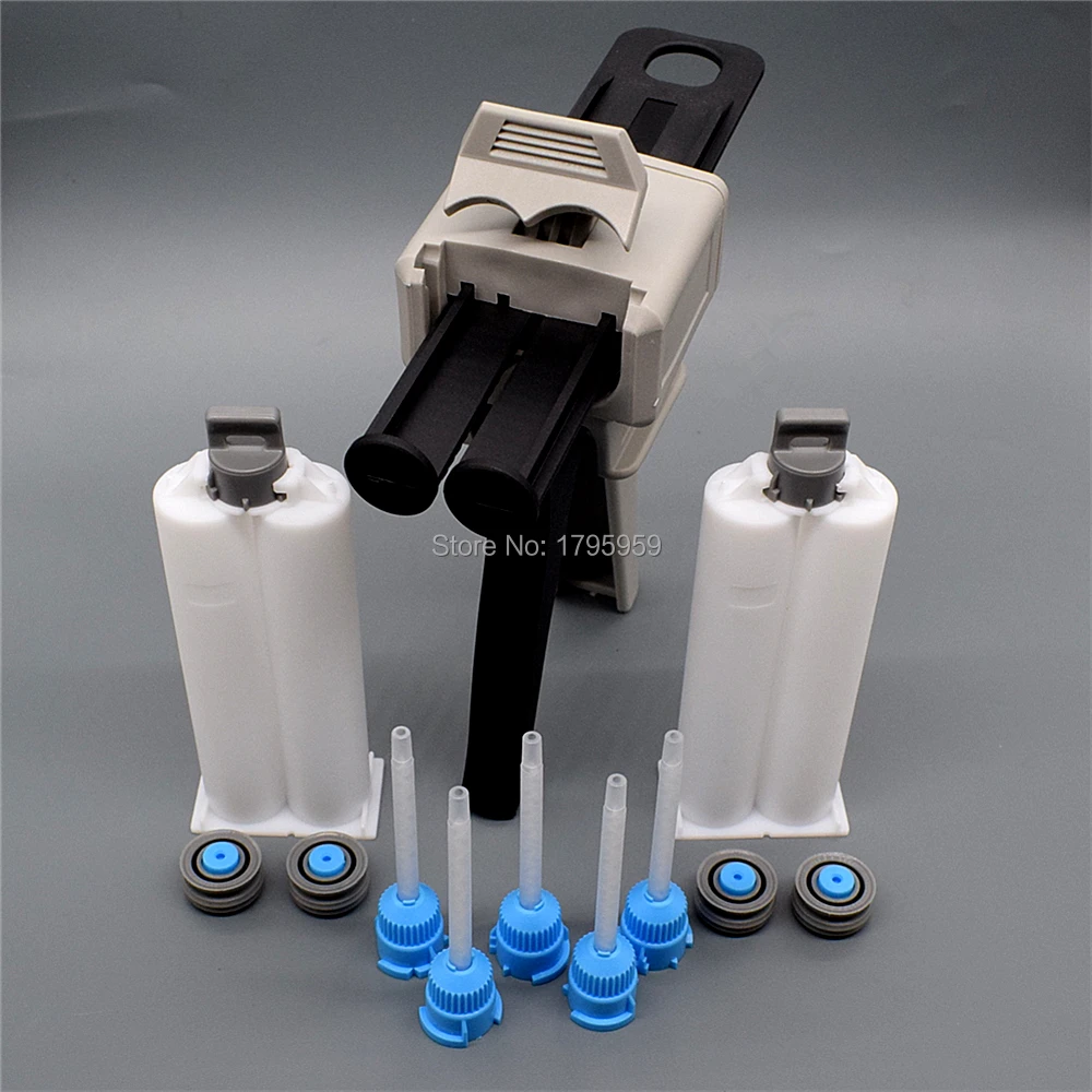 

50ml Glue Gun 1:1 Two Component AB Glue Manual Caulking Gun Dispenser with 50ml Empty Dual-Barrel Cartridge 1:1 Mixing Nozzle