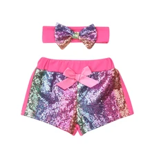 Детская одежда с блестками из 2 предметов вечерние шорты с бантом и блестками для новорожденных девочек летняя одежда с блестками От 0 до 3 лет