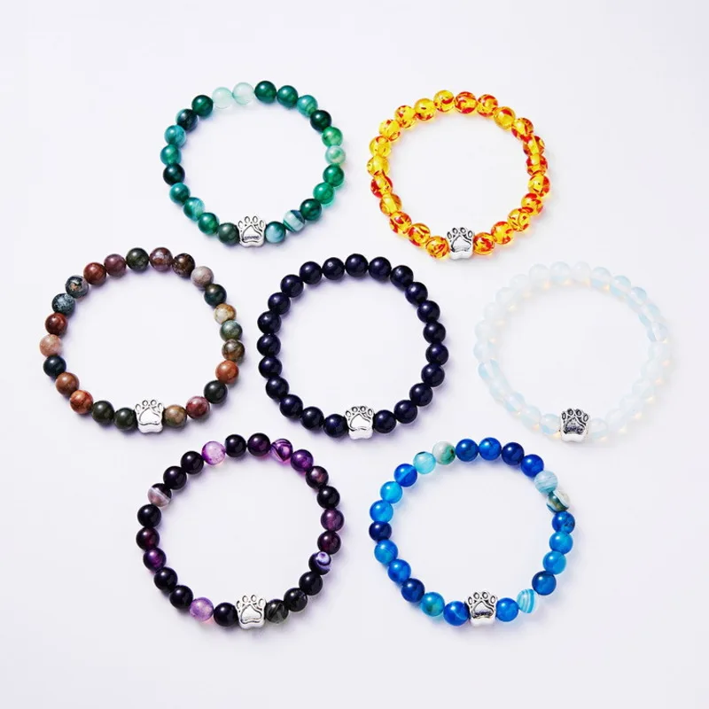 Seven Chakras Series 8 Mm Striped Stone Dog's Foot Elastic Force Bracelet Hundred Matching Decoration | Украшения и