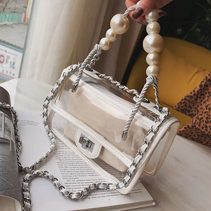 

Summer Transparent Jelly Bag Crossbody Bags Women 2019 Quality PVC Luxury Handbag Designer Ladies Beach Clear Pearl Shoulder Bag