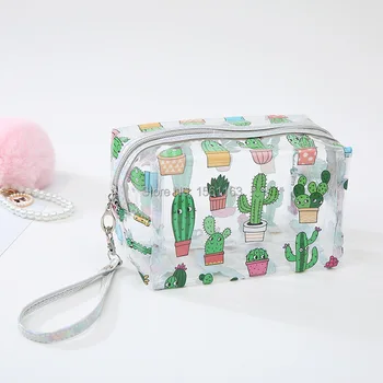 

Top Sell Cactus Printing Women Clear Transparent Cosmetic Bag Small Large PVC Necessary Makeup Bag Case