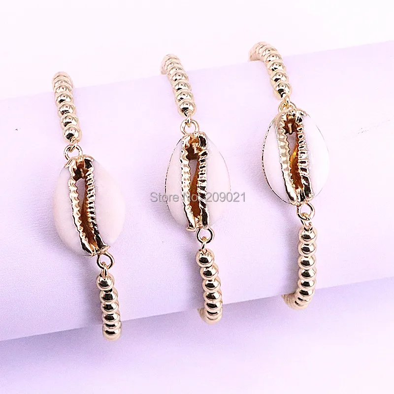 6 шт. красивый модный натуральный золотой цвет раковина Каури браслет в регулируемом размере для женщин