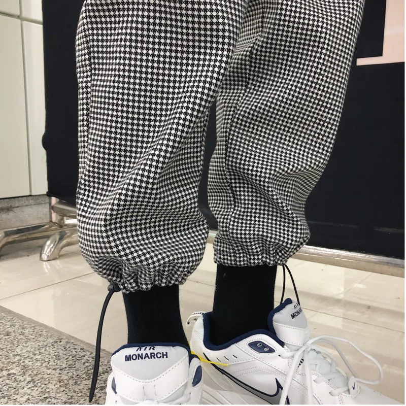 Spring New Casual Men's Harem Pants M-2XL Youth Personality Wild Polyester Lattice Nine Pants Fashion Loose Temperament