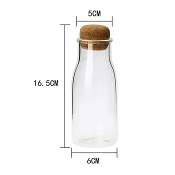 Creative Transparent Glass Water Juice Milk Bottle Clear Heat-resisting Milk Juice Water Glass Bottle with Wooden Stopper 5