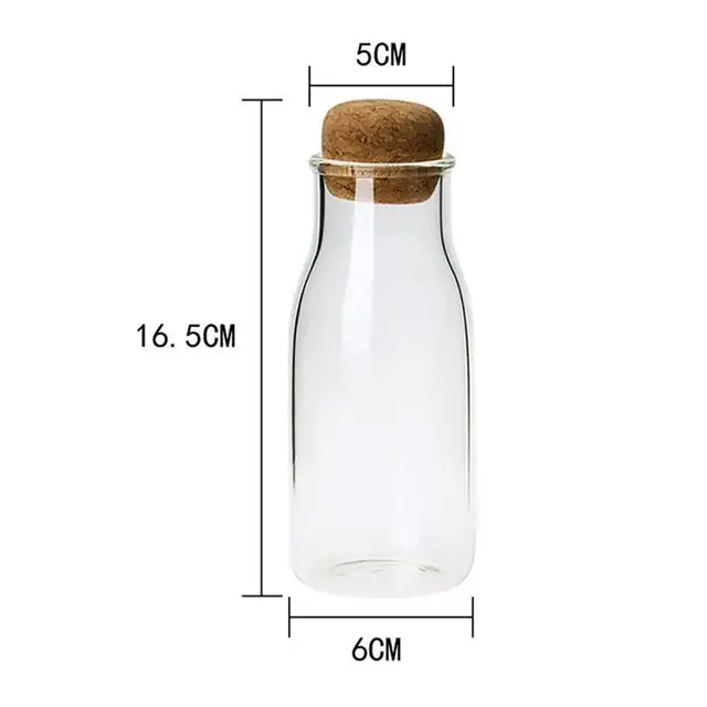 Creative Transparent Glass Water Juice Milk Bottle Clear Heat-resisting Milk Juice Water Glass Bottle with Wooden Stopper 5