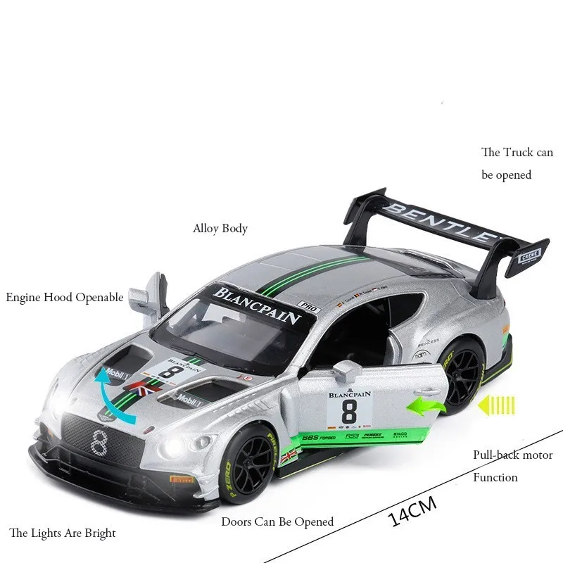 Модель гоночного автомобиля Bentley GT3 1/32 литые автомобили миниатюрные игрушки для