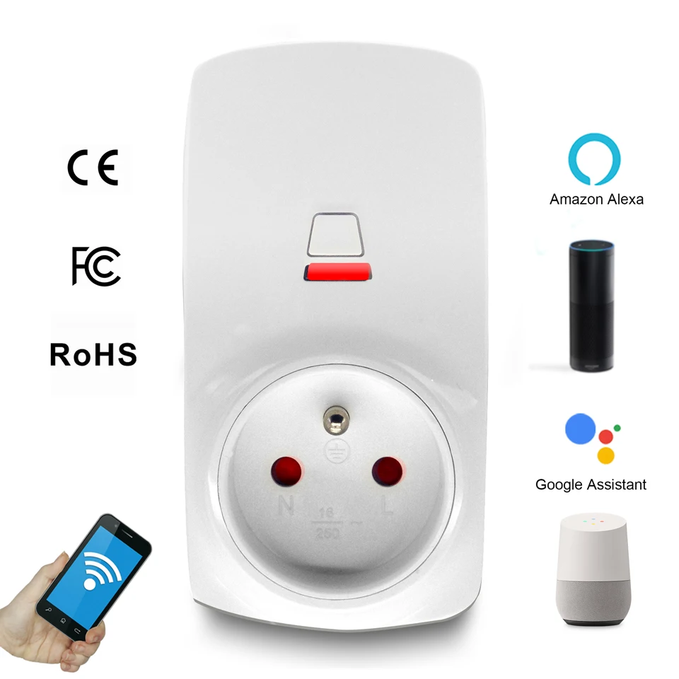 

French Standard WIFI Smart Socket EU Plug LED Display 220V 16A Remote Control Time Switch Work For Amazon Alexa Google Assistant