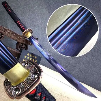 

Hand-Forging Folded Steel Blue Blade Sharp Cut Bamboo Japanese Samurai Sword Katana Ronin Fighting Broad Knife ZhanMa Dao