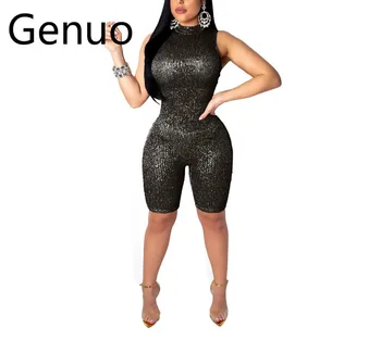 

Night Club Party Short Jumpsuit Vintage Playsuit Sequins Sparkly Bodysuit Women Erotic Dungarees Bodies Ladies Summer Overalls