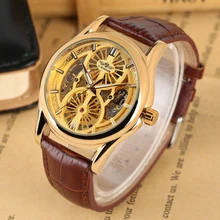 WINNER Gold Skeleton Watch Men's Mechanical Wristwatch Automatic Self-Winding Leather Watches for Men Top Gifts reloj masculino WINNER Gold Skeleton Watch Men's Mechanical Wristwatch Automatic Self-Winding Leather Watches for Men Top Gifts reloj masculino