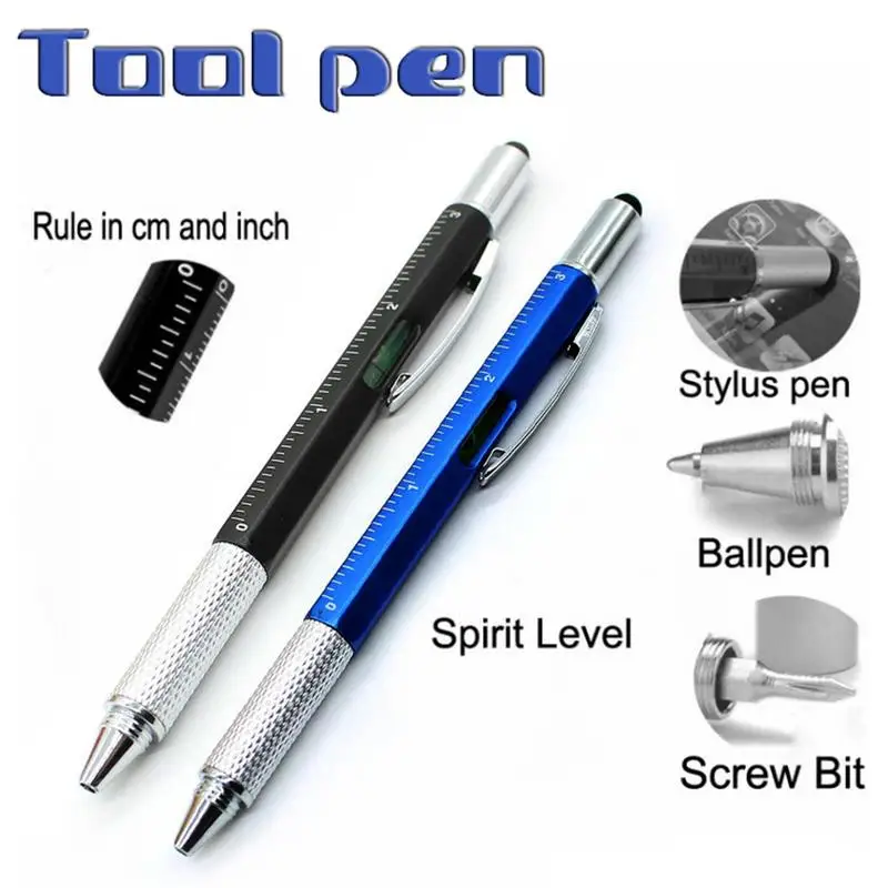 Ballpoint Pen Screwdriver Ruler Spirit Level With A Top Scale Stylus Touch Screen Metal&Plastic MultiFunction Tool Pen Dropship