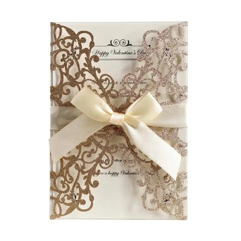  10PCS Bowknot Glitter Invitations Card European Style Laser Cut Wedding Invitations Holiday Greetin - 32990166929