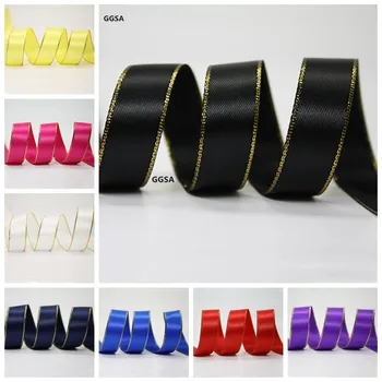

3 6 9 15 22 25 38mm Double Faced Satin Ribbon DIY Browband Clothing Gifts Baking Packing Metallic Gold Silver Edged Satin Ribbon