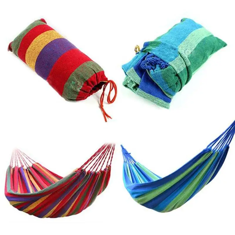 Strong Outdoor Picnic Garden Hammock Hang Bed Portable Travel Camping Swing Canvas Stripe Hang Bed Furniture Hammock
