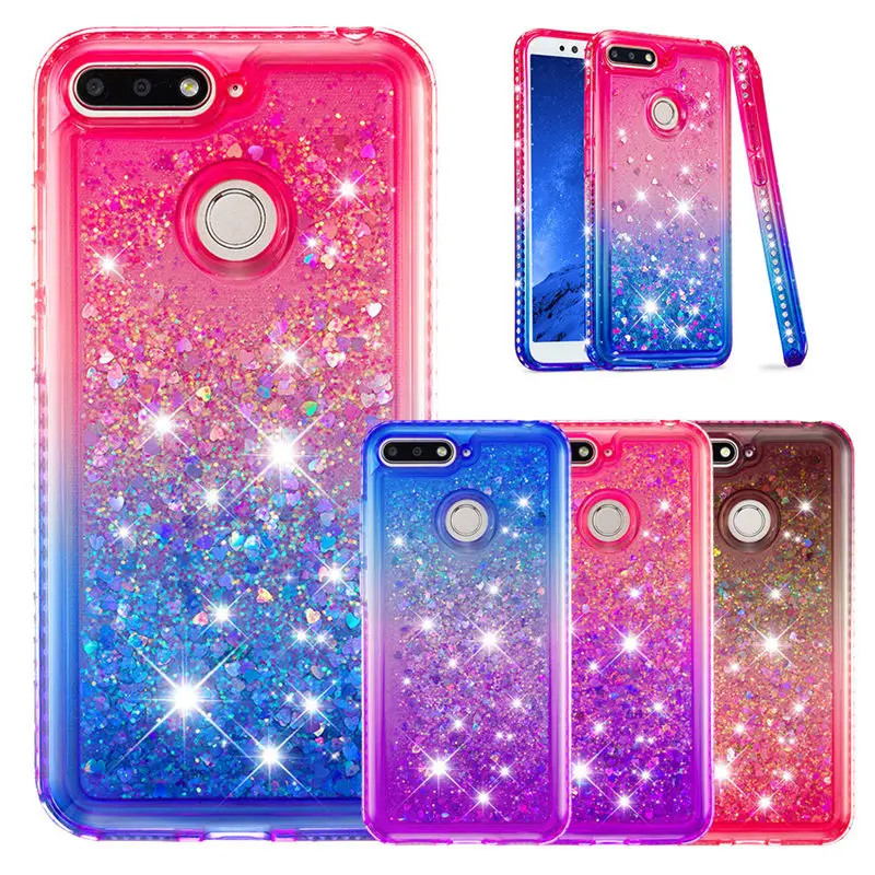 

For Huawei P20 Lite /Nova 3E/ P Smart / Enjoy 7S Phone Case Shiny Diamond Glitter Liquid Quicksand Gradient Soft TPU Back Covers