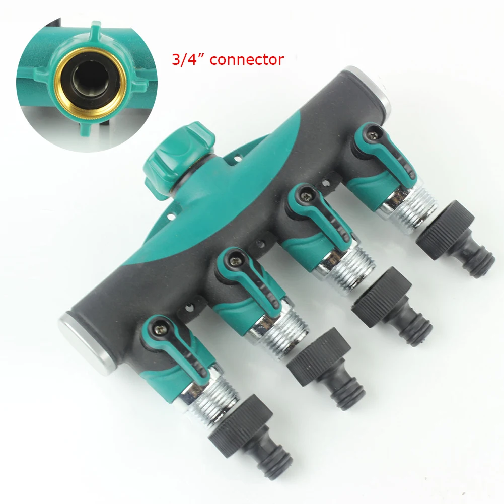

Hose Splitters Irrigation Adapter 4-way Water Hose Connectors Full Metal Body with Valves Handle and Rubberized Grip US Standard
