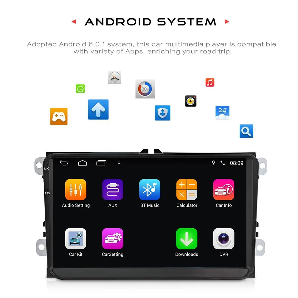

9001 Android 6.0.1 2Din Car Radio Player Special for VW Quad-core 9-inch GPS WiFi Car Multimedia Player FM / AM radio Function
