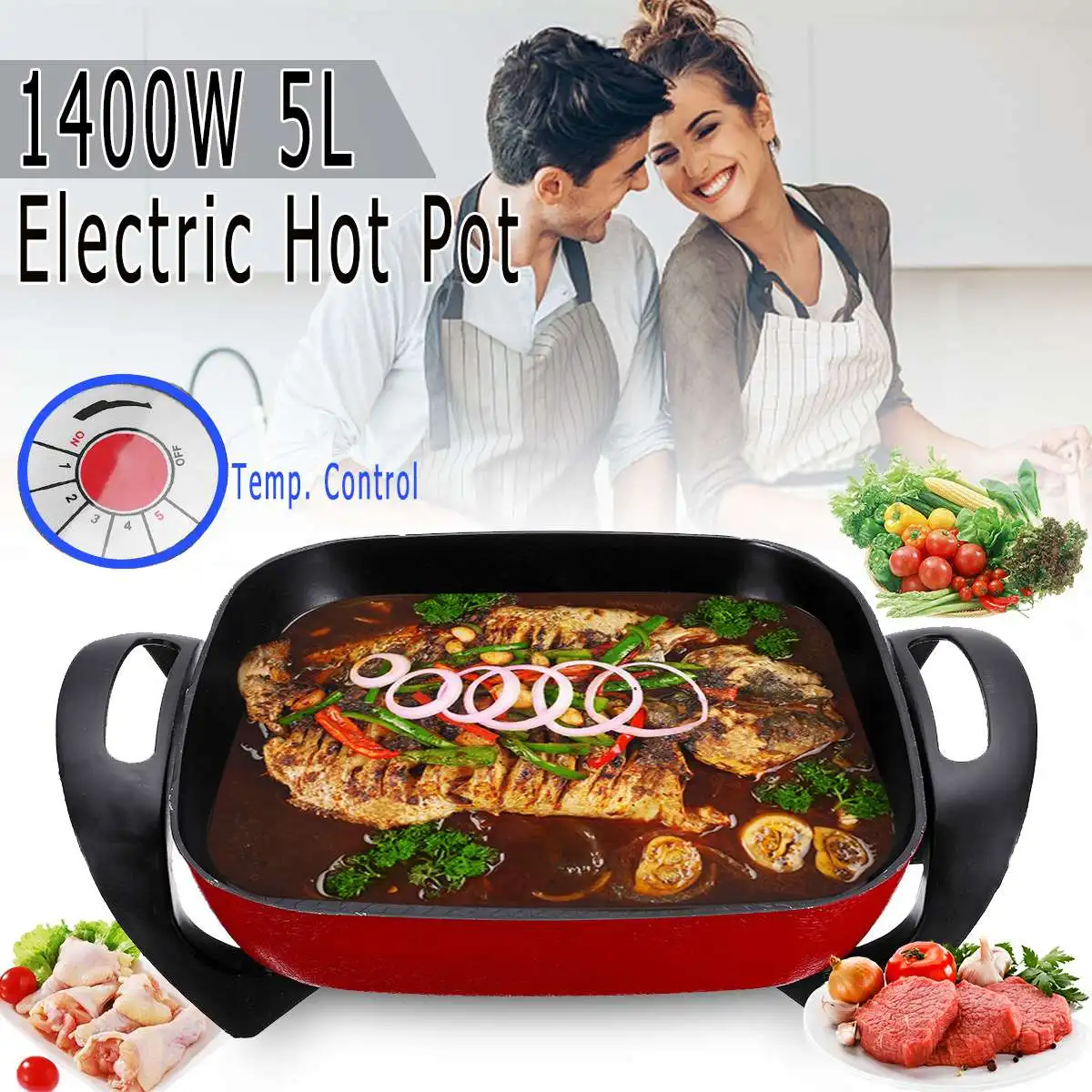 

1400W 5L Multifunctional Electric Non-Stick Hot Pot Shabu Frying Cooker Cookware 220V Self-service Hotpot Cooker Winter Party