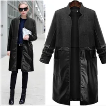 Keancy/Женская куртка с воротником-стойкой и длинным рукавом средней длины из искусственной кожи; сезон осень-зима; стиль