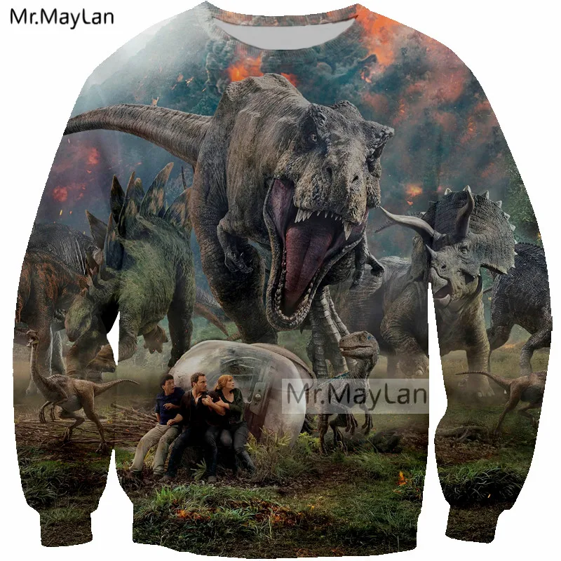 Jurassic World Fallen Kingdom Cool Dinosaur 3D Print Sweatshirts Men/Women Hiphop Outfits Boys Green Tops Clothes Drop ship 5XL