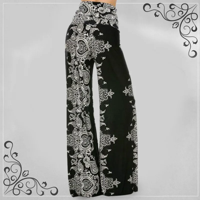 

2019 Plus Size Women Fashion Floral Printing High Waist Casual Loose Wide Leg Palazzo Pants Dance Trousers Ladies Clothes