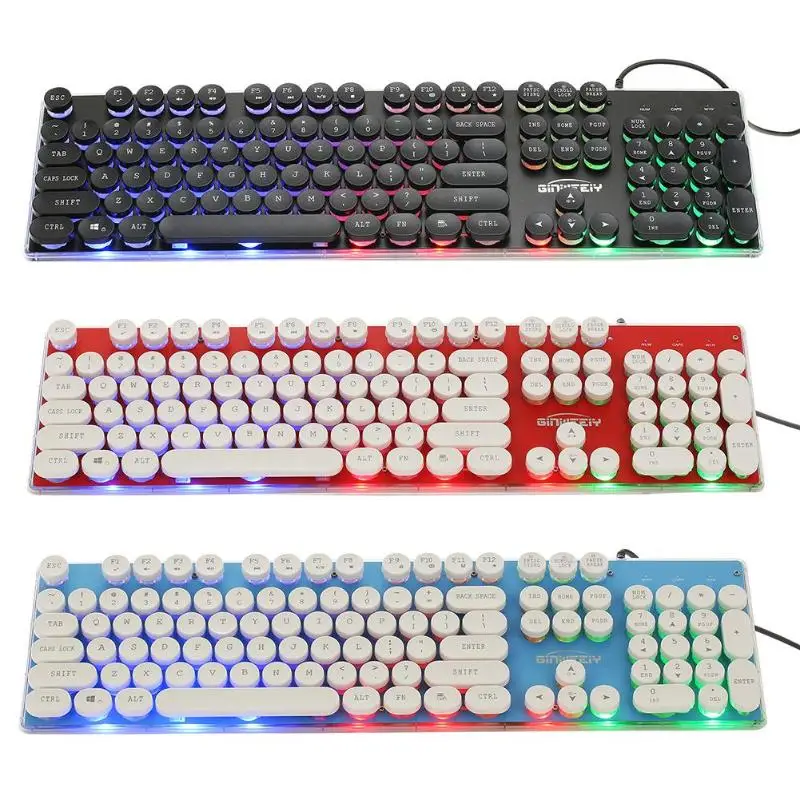 

Ergonomics Steampunk Retro Round Keycap Typewriter Backlit USB Wired Mechanical Gaming Keyboard Crystal 104 Standard Keys