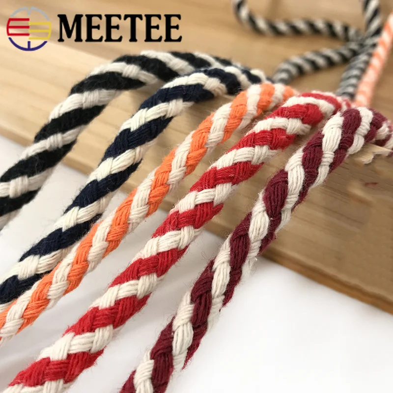 Meetee, 20 метров, 6 мм, двухцветная тканая хлопковая веревка, витой шнур, нить, сделай сам, домашняя одежда, ремесло, Декор, Швейные аксессуары, CD005