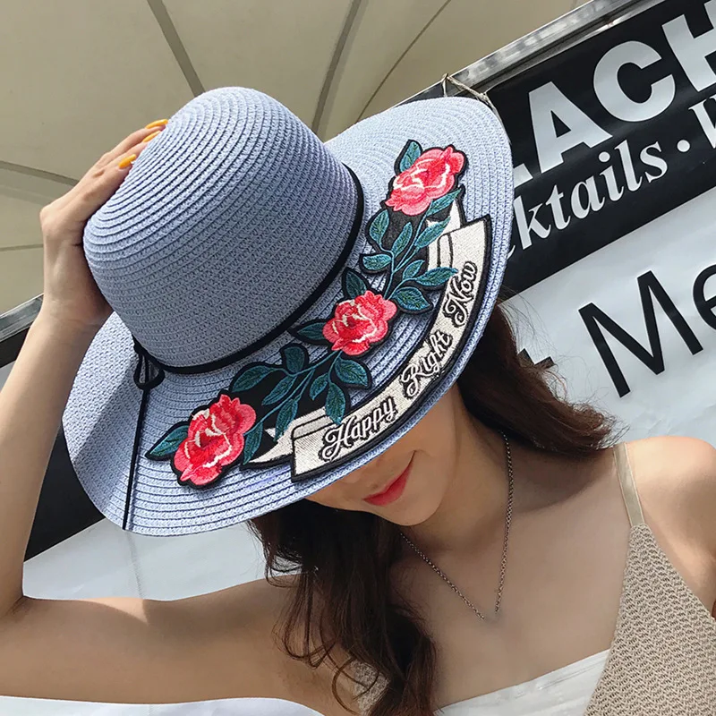 Spring Summer Hats Women Cute Flower Knitting Wide Brimmed Hat Flat